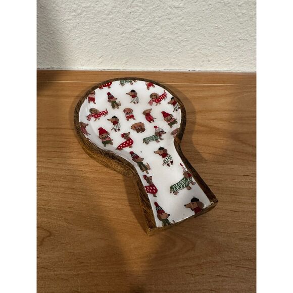 Sugarplum Dreams Wooden Christmas Dachshund Spoon Rest NWT - Picture 2 of 4
